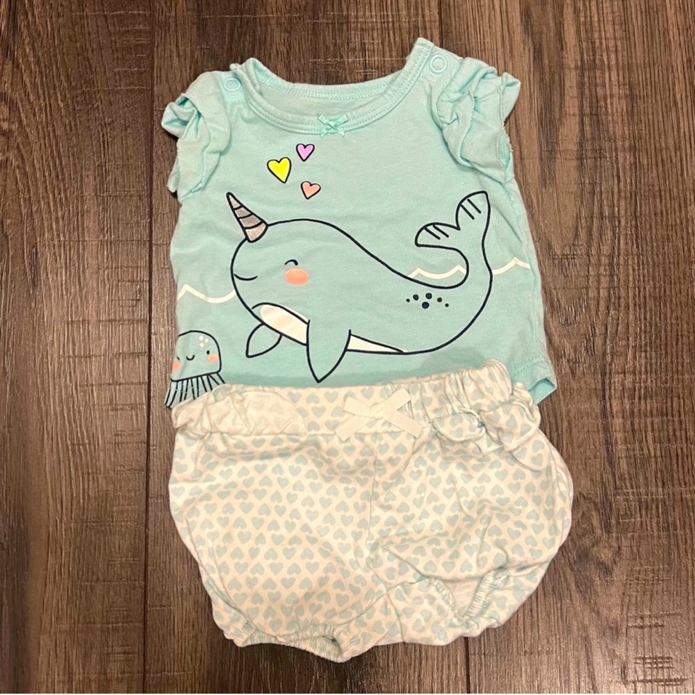 Carter’s Cute Narwal Blue and White Matching Outfit